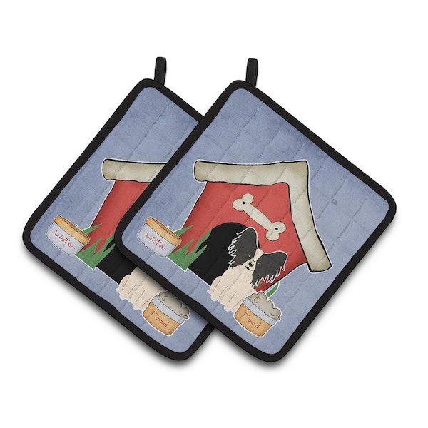 Carolines Treasures Dog House Collection Papillon Black and White Pair of Pot Holders - BB2830PTHD