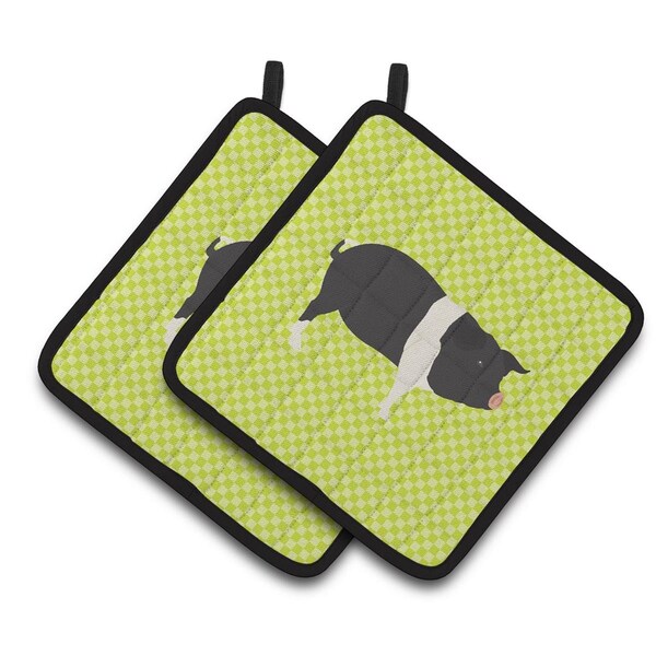 Carolines Treasures Hampshire Pig Green Pair of Pot Holders - BB7765PTHD