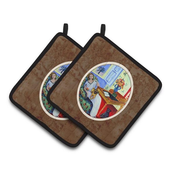 Carolines Treasures Lady with Her Pug Pair of Pot Holders, 7.5 x 3 x 7.5 in. - 7166PTHD