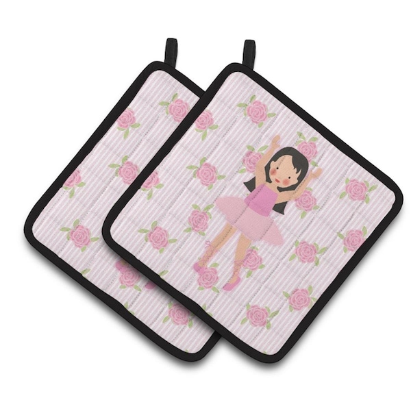 Carolines Treasures Ballerina Long Dark Hair Pair of Pot Holders - BB5181PTHD