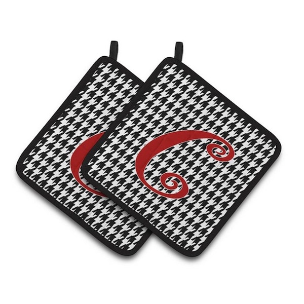 Carolines Treasures Monogram Initial C Houndstooth Black Pair of Pot Holders, 7.5 x 3 x 7.5 in. - CJ1035-CPTHD