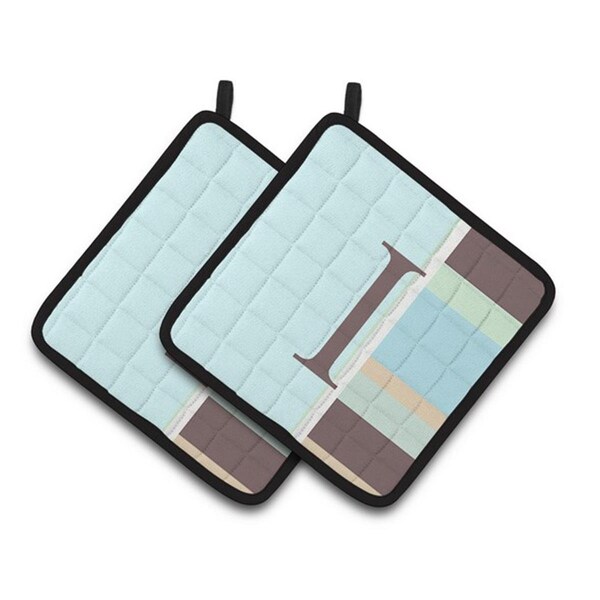Carolines Treasures Letter I Initial Monogram - Blue Stripes Pair of Pot Holders, 7.5 x 3 x 7.5 in. - CJ1003-IPTHD