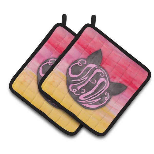 Carolines Treasures Cat Face Meow Watercolor Pair of Pot Holders - BB7358PTHD