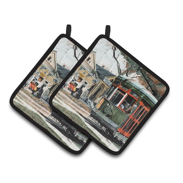Carolines Treasures New Orleans Street Car Pair of Pot Holders - 8108PTHD