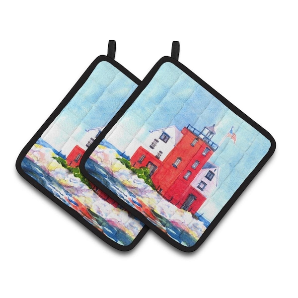 Carolines Treasures Lighthouse on the Rocks Harbour Pair of Pot Holders - 6137PTHD