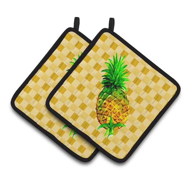 Carolines Treasures Whole Pineapple on Basketweave Pair of Pot Holders - BB7245PTHD