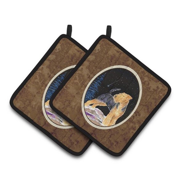Carolines Treasures Starry Night Welsh Terrier Pair of Pot Holders, 7.5 x 3 x 7.5 in. - SS8464PTHD