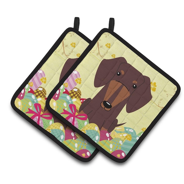 Carolines Treasures Easter Eggs Dachshund Chocolate Pair of Pot Holders - BB6131PTHD