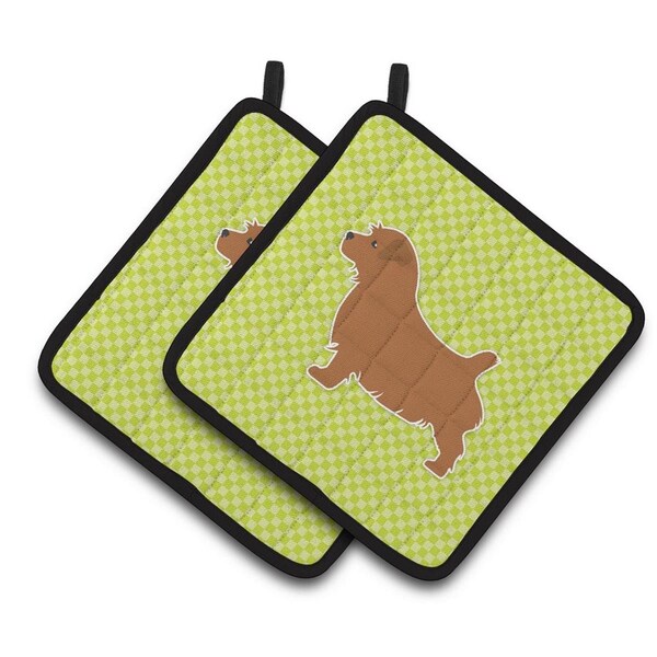 Carolines Treasures Norfolk Terrier Checkerboard Green Pair of Pot Holders - BB3809PTHD
