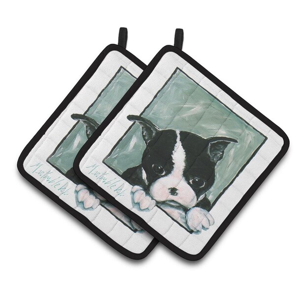 Carolines Treasures Boston Terrier Dont Leave Me Pair of Pot Holders - MW1313PTHD