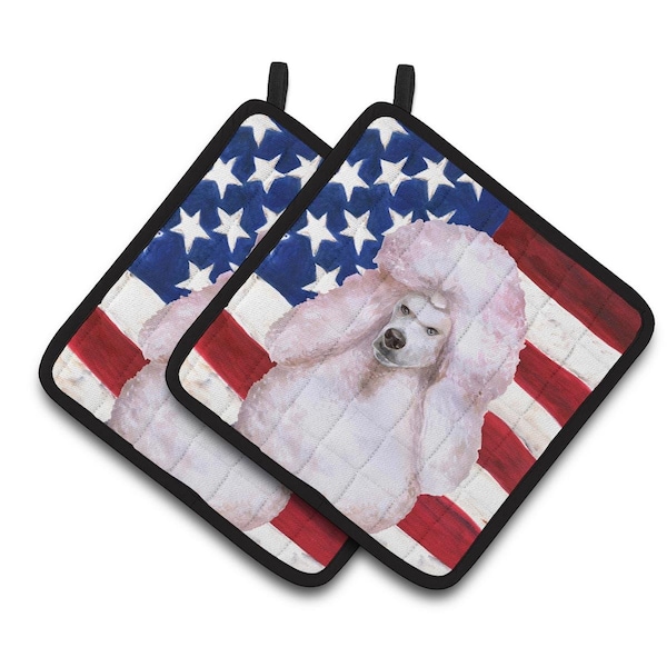 Carolines Treasures White Standard Poodle Patriotic Pair of Pot Holders - BB9717PTHD