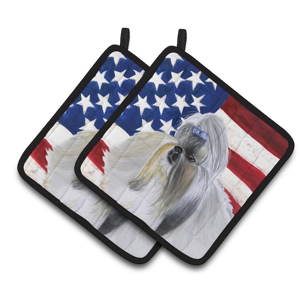 Carolines Treasures Shih Tzu Patriotic Pair of Pot Holders - BB9666PTHD