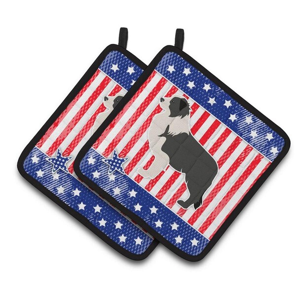 Carolines Treasures USA Patriotic Black Border Collie Pair of Pot Holders - BB3323PTHD