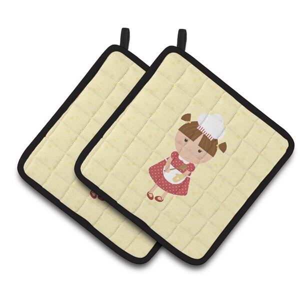 Carolines Treasures Brunette Baker on Yellow Pair of Pot Holders - BB7292PTHD
