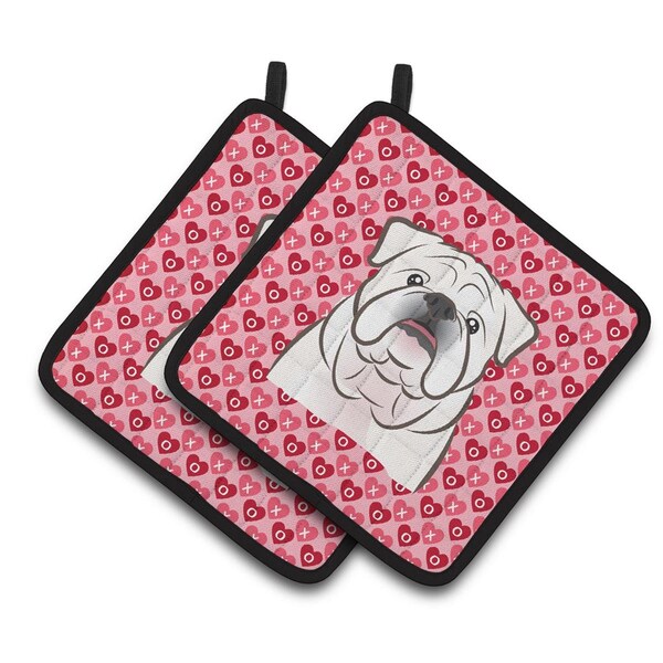 Carolines Treasures White English Bulldog Hearts Pair of Pot Holders - BB5290PTHD