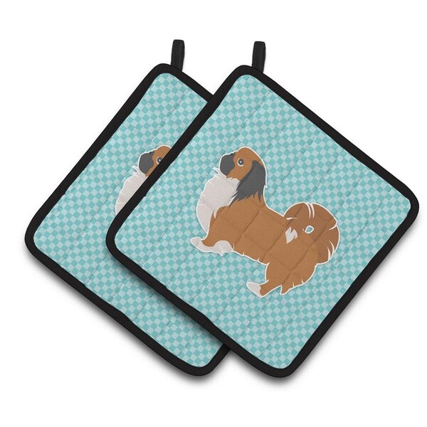 Carolines Treasures Pekingese Checkerboard Blue Pair of Pot Holders - BB3738PTHD