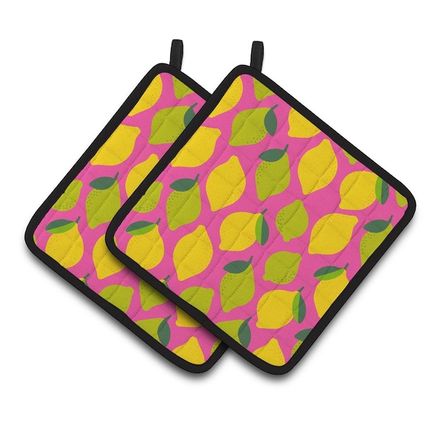 Carolines Treasures Lemons and Limes on Pink Pair of Pot Holders - BB5143PTHD