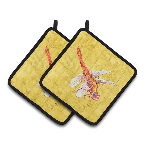 Carolines Treasures Dragonfly on Yellow Pair of Pot Holders - 8866PTHD