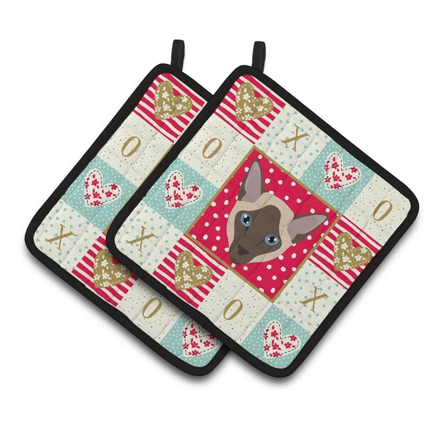 Carolines Treasures 7.5 x 7.5 in. Siamese Modern Cat Love Pair of Pot Holders - CK5162PTHD