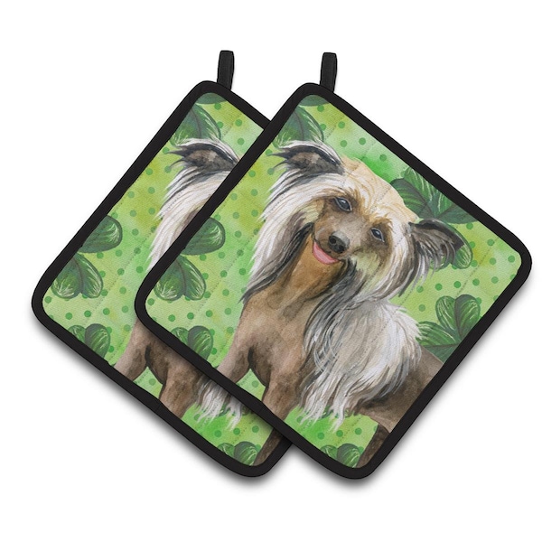 Carolines Treasures Chinese Crested St.Patricks Pair of Pot Holders - BB9833PTHD