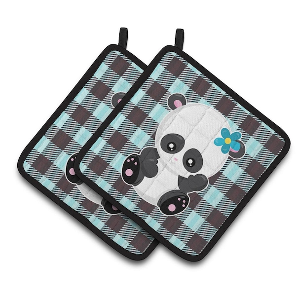 Carolines Treasures Panda on Plaid Pair of Pot Holders - BB6800PTHD