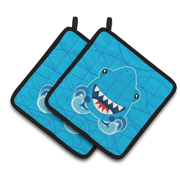 Carolines Treasures Shark Open Wide in Waves Pair of Pot Holders - BB6947PTHD