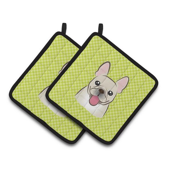 Carolines Treasures Checkerboard Lime Green French Bulldog Pair of Pot Holders, 7.5 x 3 x 7.5 in. - BB1300PTHD