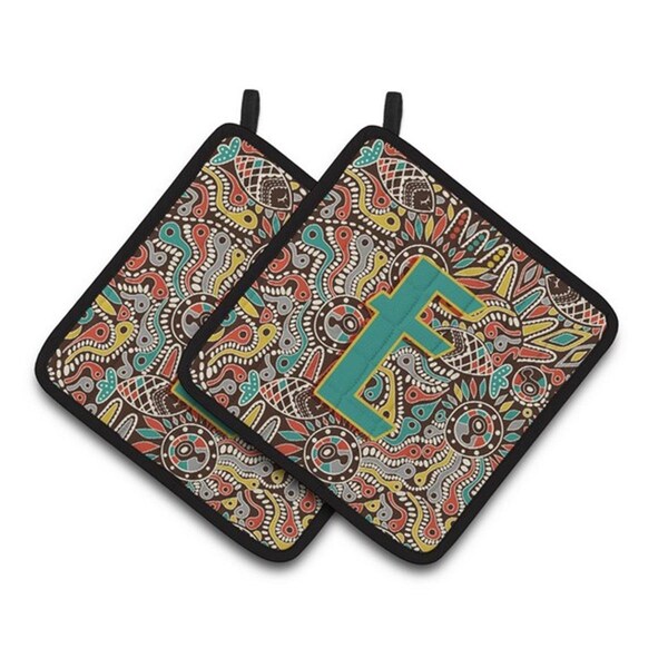Carolines Treasures Letter E Retro Tribal Alphabet Initial Pair of Pot Holders, 7.5 x 3 x 7.5 in. - CJ2013-EPTHD