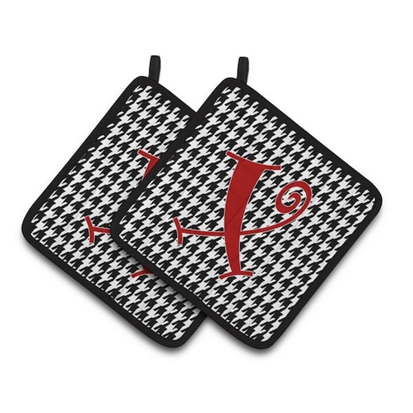 Carolines Treasures Monogram Initial X Houndstooth Black Pair of Pot Holders, 7.5 x 3 x 7.5 in. - CJ1035-XPTHD