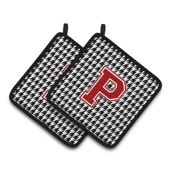Carolines Treasures Letter P Monogram - Houndstooth Black Pair of Pot Holders, 7.5 x 3 x 7.5 in. - CJ1021-PPTHD