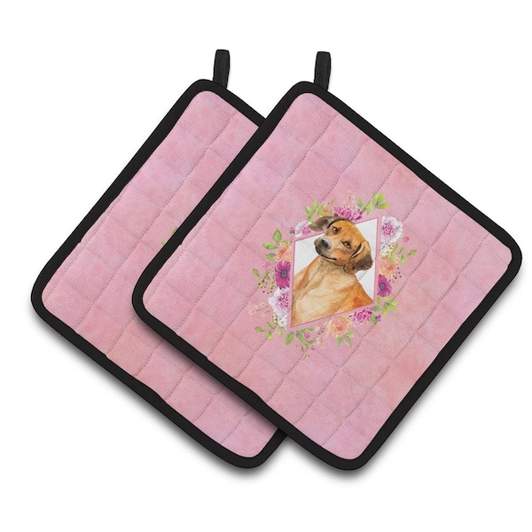 Carolines Treasures 7.5 x 7.5 in. Rhodesian Ridgeback Pink Flowers Pair of Pot Holders - CK4175PTHD
