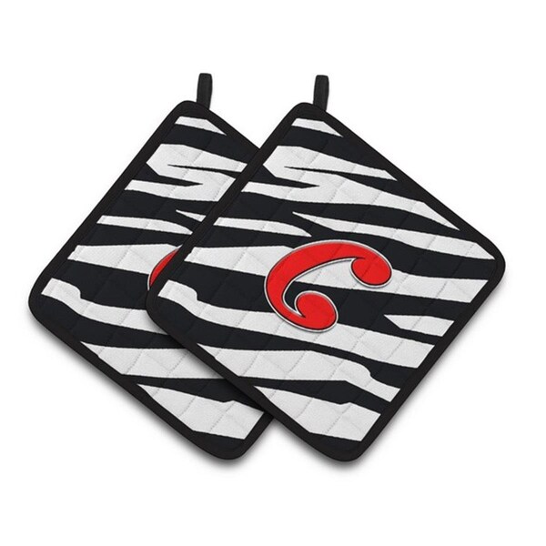 Carolines Treasures Monogram Initial C Zebra Red Pair of Pot Holders, 7.5 x 3 x 7.5 in. - CJ1024-CPTHD