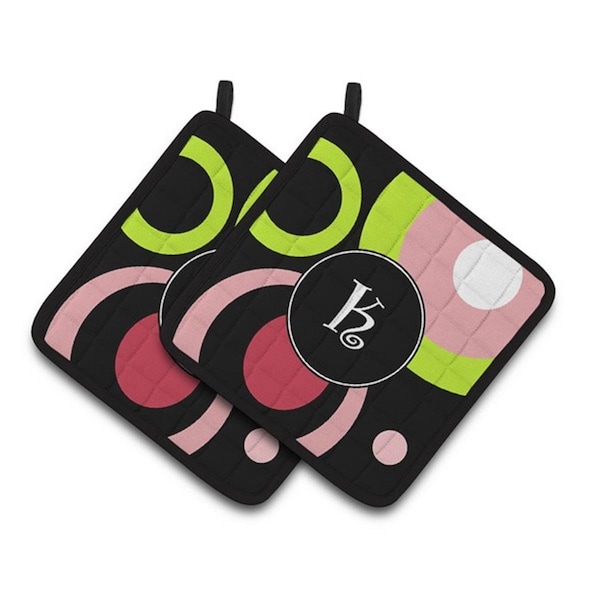 Carolines Treasures Letter K Monogram - Retro in Black Pair of Pot Holders, 7.5 x 3 x 7.5 in. - AM1002-KPTHD