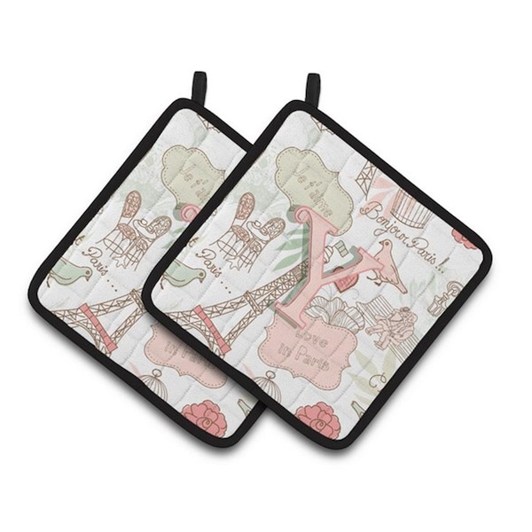 Carolines Treasures Letter Y Love in Paris Pink Pair of Pot Holders, 7.5 x 3 x 7.5 in. - CJ2002-YPTHD