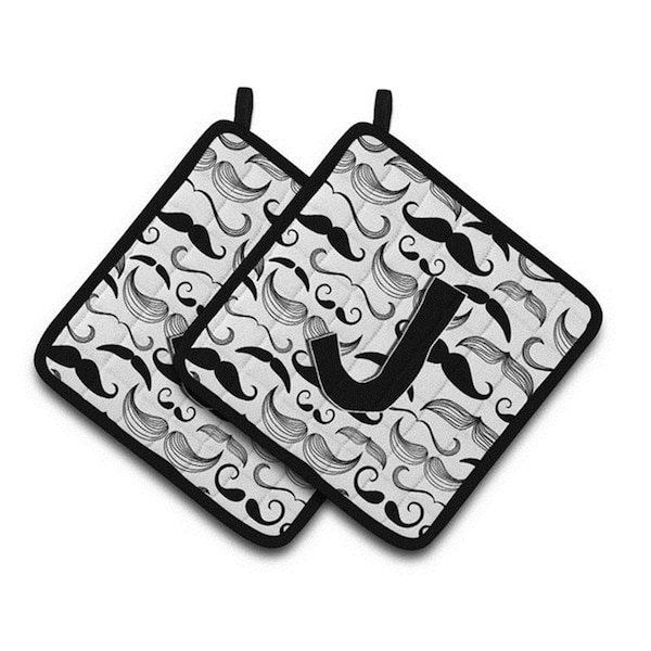 Carolines Treasures Letter J Moustache Initial Pair of Pot Holders, 7.5 x 3 x 7.5 in. - CJ2009-JPTHD