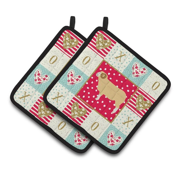Carolines Treasures 7.5 x 7.5 in. Horned Dorset Sheep Love Pair of Pot Holders - CK5407PTHD