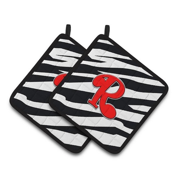 Carolines Treasures Monogram Initial R Zebra Red Pair of Pot Holders, 7.5 x 3 x 7.5 in. - CJ1024-RPTHD