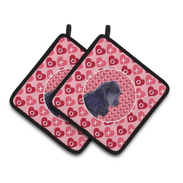 Carolines Treasures Carolines Treasures SS4471PTHD Black Cocker Spaniel Hearts Love Valentines Day Pair of Pot Holders; 7.5 x 3 x 7.5 in. - SS4471PTHD