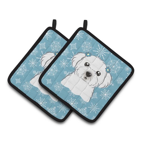 Carolines Treasures Snowflake Maltese Pair of Pot Holders, 7.5 x 3 x 7.5 in. - BB1642PTHD