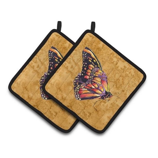 Carolines Treasures Carolines Treasures 8858PTHD Butterfly on Gold Pair of Pot Holders; 7.5 x 3 x 7.5 in. - 8858PTHD