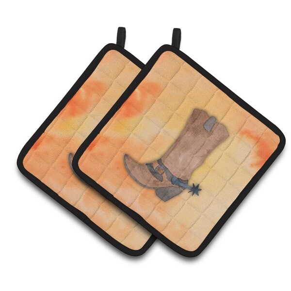Carolines Treasures Cowboy Boot Watercolor Pair of Pot Holders - BB7371PTHD