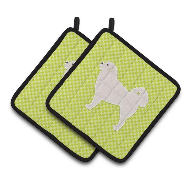 Carolines Treasures Polish Tatra Sheepdog Checkerboard Green Pair of Pot Holders - BB3827PTHD