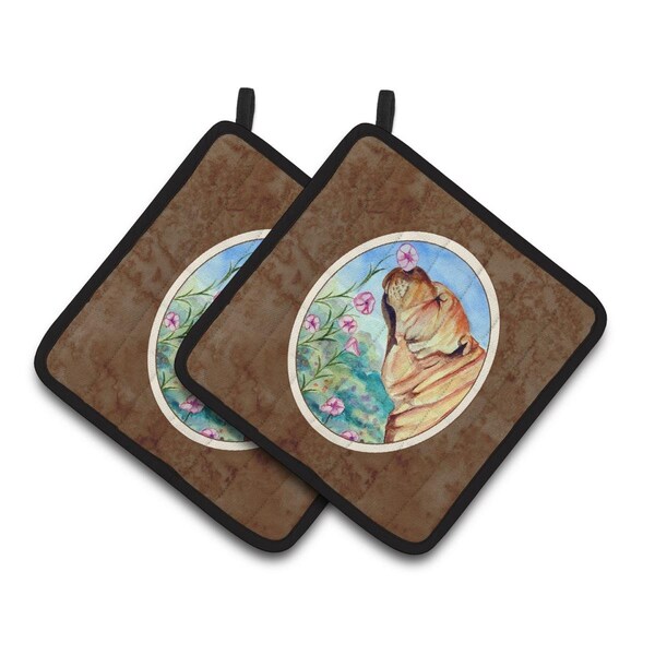 Carolines Treasures Shar Pei Smell the Flowers Pair of Pot Holders - 7105PTHD