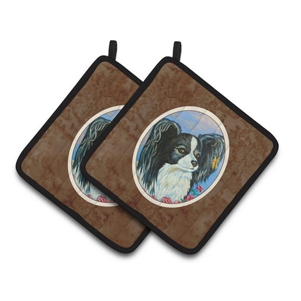 Carolines Treasures Black and White Papillon Pair of Pot Holders, 7.5 x 3 x 7.5 in. - 7247PTHD
