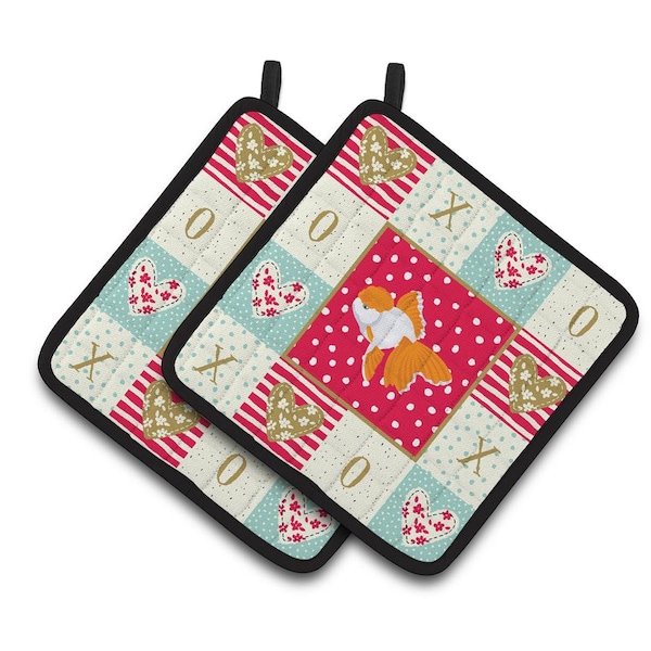 Carolines Treasures 7.5 x 7.5 in. Oranda Red Cap Goldfish Love Pair of Pot Holders - CK5475PTHD