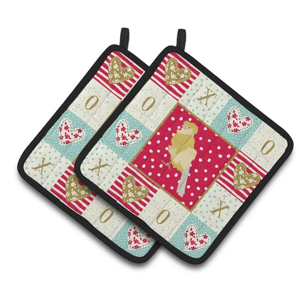 Carolines Treasures 7.5 x 7.5 in. French Curly Canary Love Pair of Pot Holders - CK5502PTHD