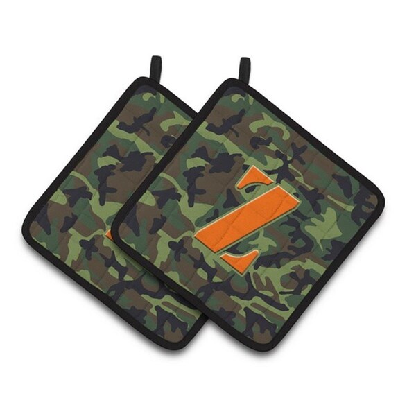 Carolines Treasures Letter Z Monogram - Camo Green Pair of Pot Holders, 7.5 x 3 x 7.5 in. - CJ1030-ZPTHD