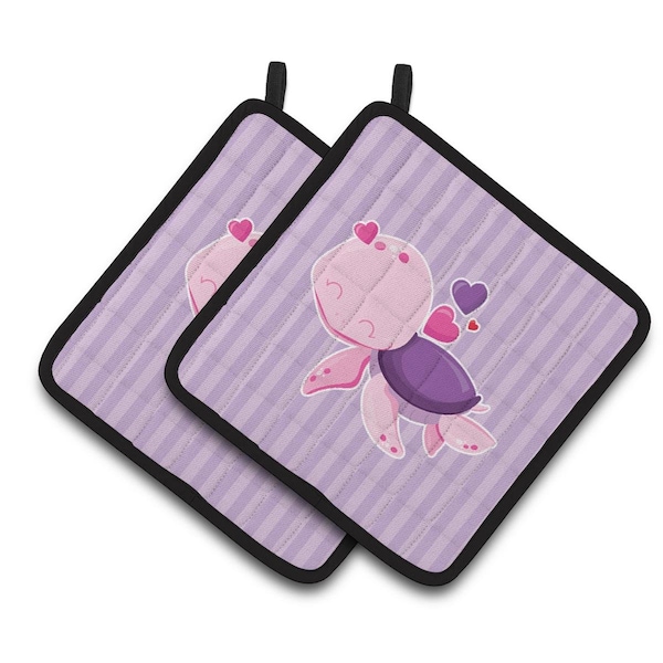 Carolines Treasures Pink & Purple Turtle Pair of Pot Holders - BB7133PTHD