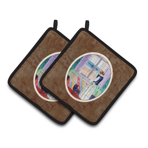 Carolines Treasures Lady with Her Schipperke Pair of Pot Holders, 7.5 x 3 x 7.5 in. - 7268PTHD