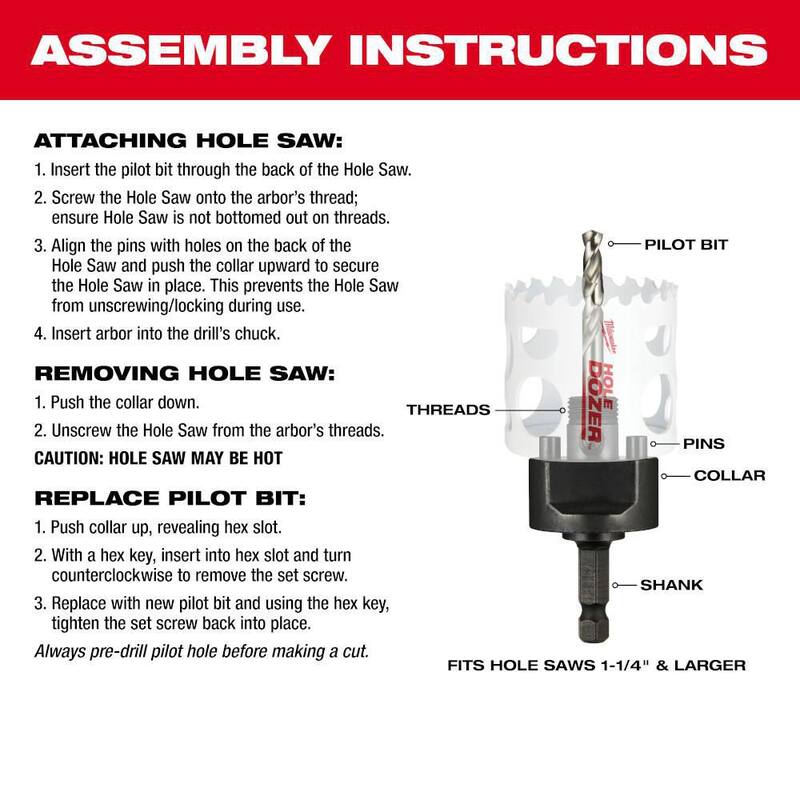 Adaptador de sierra perforadora de agujero grande de cambio rápido de 7/16 pulgadas de Milwaukee con broca piloto - 49-56-7240